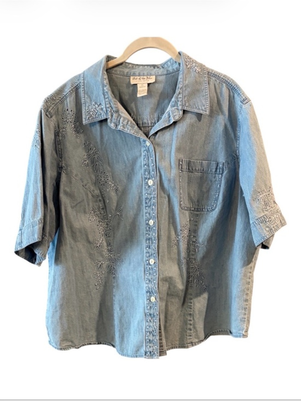 J.Jill Out of the Blue Embroidered  Coattagecore Chambray Shirt 2X